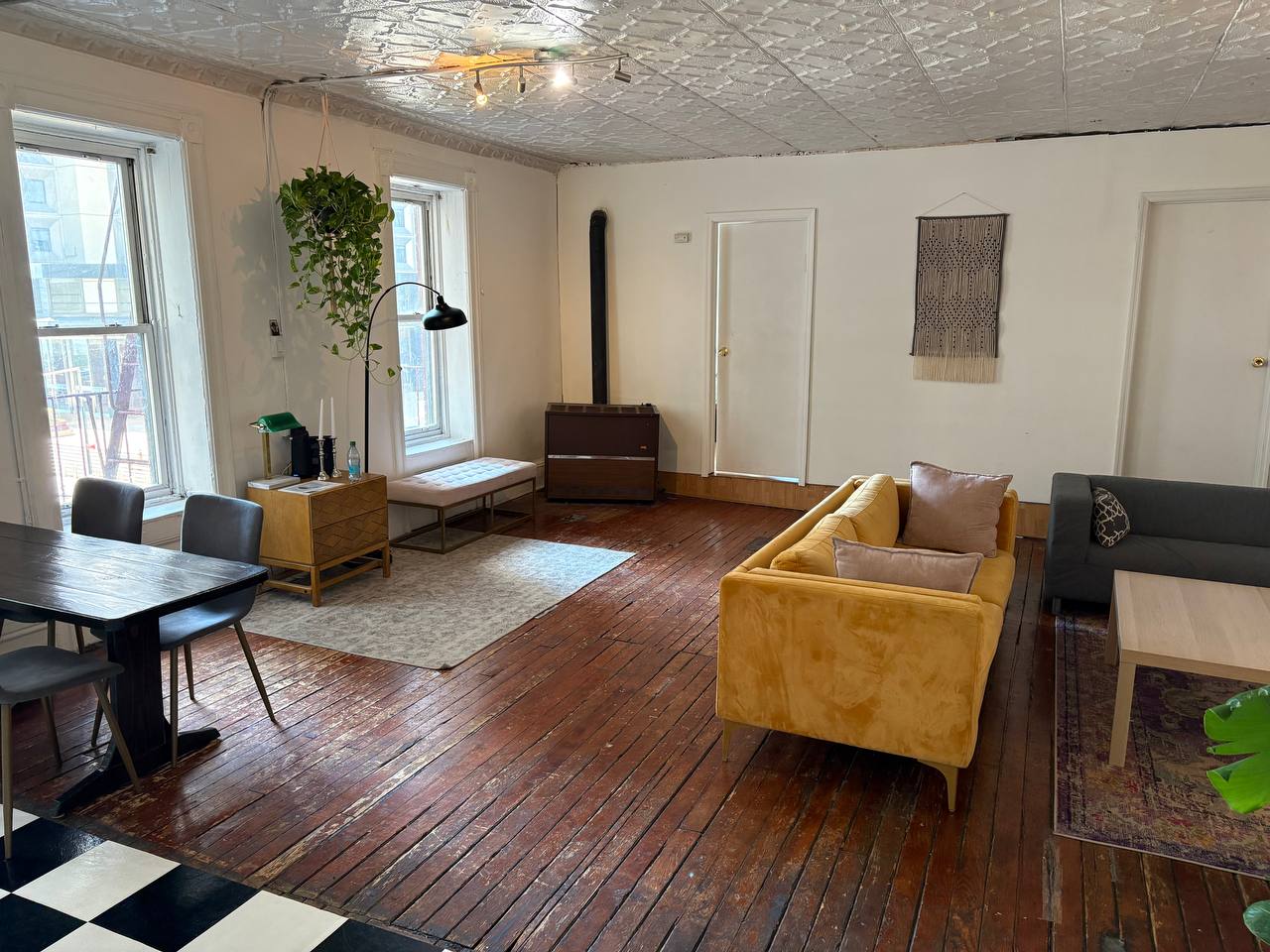 Loft lounge with velvet sofa